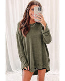 Darrahopens Women's Fashion > Tops & T-shirts Azura Exchange Oversized Green Waffle Knit High Slits Top - M