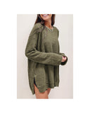 Darrahopens Women's Fashion > Tops & T-shirts Azura Exchange Oversized Green Waffle Knit High Slits Top - M