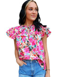 Darrahopens Women's Fashion > Tops & T-shirts Azura Exchange Ruffle Flutter Sleeve Floral Print Blouse - L