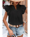 Darrahopens Women's Fashion > Tops & T-shirts Azura Exchange Ruffle Flutter Sleeve Notch Neck Top - M