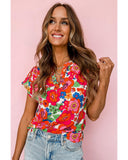 Darrahopens Women's Fashion > Tops & T-shirts Azura Exchange Split Neck Floral Top - L