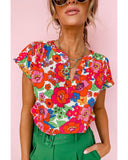 Darrahopens Women's Fashion > Tops & T-shirts Azura Exchange Split Neck Floral Top - L