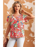 Darrahopens Women's Fashion > Tops & T-shirts Azura Exchange Split Neck Floral Top - L