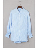 Darrahopens Women's Fashion > Tops & T-shirts Azura Exchange Striped Boyfriend Shirt with Smocked Cuffs and Pocket - L