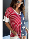 Darrahopens Women's Fashion > Tops & T-shirts Azura Exchange Striped Star Print Knit Short Sleeve Top - M