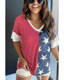 Darrahopens Women's Fashion > Tops & T-shirts Azura Exchange Striped Star Print Knit Short Sleeve Top - M