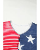 Darrahopens Women's Fashion > Tops & T-shirts Azura Exchange Striped Star Print Knit Short Sleeve Top - M