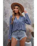 Darrahopens Women's Fashion > Tops & T-shirts Azura Exchange Striped V Neck Pocket Long Sleeve Top - M