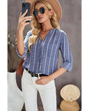 Darrahopens Women's Fashion > Tops & T-shirts Azura Exchange Striped V Neck Pocket Long Sleeve Top - M