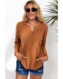 Darrahopens Women's Fashion > Tops & T-shirts Azura Exchange Waffle Knit Half Button Henley Top - L