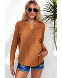 Darrahopens Women's Fashion > Tops & T-shirts Azura Exchange Waffle Knit Half Button Henley Top - L