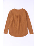 Darrahopens Women's Fashion > Tops & T-shirts Azura Exchange Waffle Knit Half Button Henley Top - L