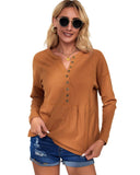 Darrahopens Women's Fashion > Tops & T-shirts Azura Exchange Waffle Knit Half Button Henley Top - L