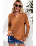 Darrahopens Women's Fashion > Tops & T-shirts Azura Exchange Waffle Knit Half Button Henley Top - L