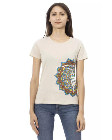 Darrahopens Women's Fashion > Tops & T-shirts Short Sleeve T-shirt with Round Neck and Front Print S Women