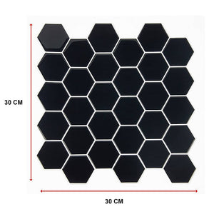 Tiles 3D Peel and Stick Wall Tile Hexagonal Mosaic Black (30cm x 30cm x 10 sheets)