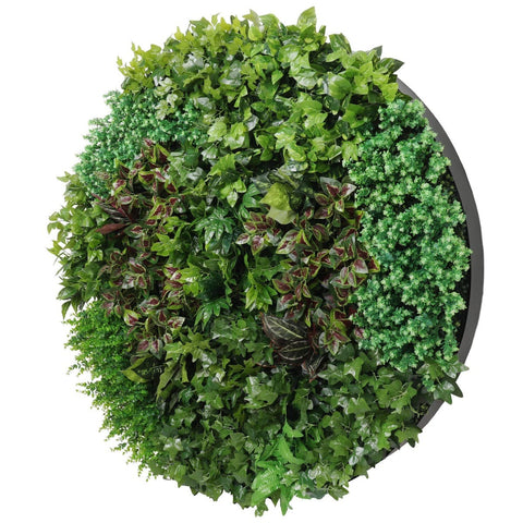 Artificial Green Wall Disk Art 150cm - Dense Green Sensation - Black Frame