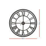 Artiss 80CM Large Wall Clock Roman Numerals Round Metal Luxury Home Decor Black