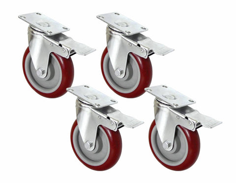 4 X 5" Heavy Duty 400kg Swivel Castor Wheels Trolley Furniture Caster All Brake