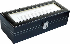 6 Slot Mens Watch Display Case Box Black PU Leather