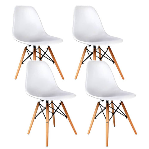 Artiss Set of 4 Retro Beech Wood Dining Chair - White