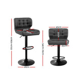 Artiss Set of 2 Kitchen Bar Stools Gas Lift Plush PU Leather - Black and Grey