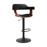 Artiss Bar Stool Curved Gas Lift PU Leather - Black and Wood