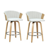 Artiss Bar Stools Kitchen Stool Wooden Chair Swivel Chairs Leather White x2