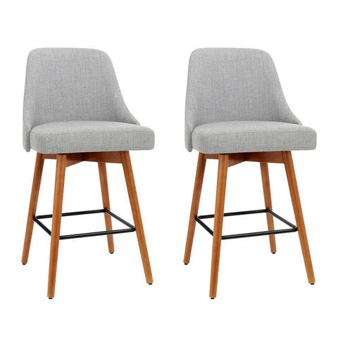 Artiss Set of 2 Wooden Fabric Bar Stools Square Footrest - Light Grey