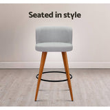 Artiss Set of 2 Wooden Fabric Bar Stools Circular Footrest - Light Grey