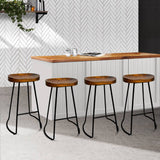 Artiss Set of 4 Elm Wood Backless Bar Stools 65cm - Black and Dark Natural