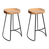 Artiss Set of 2 Elm Wood Backless Bar Stools 65cm - Black and Light Natural