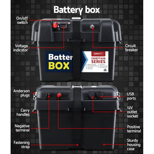 Giantz 100Ah Deep Cycle Battery & Battery Box 12V AGM Marine Sealed Power Solar Caravan 4WD Camping