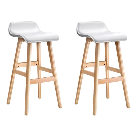 Artiss Set of 2 PU Leather Wood Wave Style Bar Stool - White