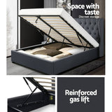 Artiss Issa Bed Frame Fabric Gas Lift Storage - Charcoal Queen