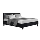 Artiss Bed Frame Double Size Base Mattress Platform Leather Wooden Black NEO