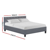 Artiss Vanke Bed Frame Fabric- Grey Queen