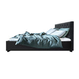 Artiss Vila Bed Frame Fabric Gas Lift Storage - Charcoal Queen