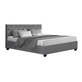 Artiss Vila Bed Frame Fabric Gas Lift Storage - Grey Queen