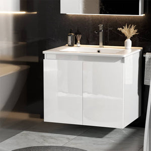 Cefito Vanity Unit Ceramic Basin Cabinet Storage Bathroom Wall Mounted 600mm White