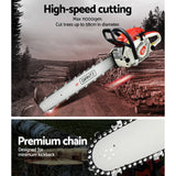 Giantz 88cc Commercial Petrol Chainsaw E-Start 24 Bar Pruning Chain Saw