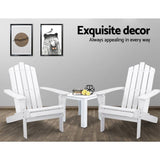 Gardeon Outdoor Sun Lounge Beach Chairs Table Setting Wooden Adirondack Patio Chair White