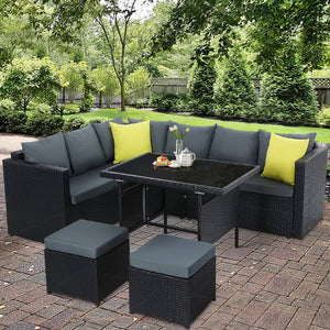 Gardeon Outdoor Furniture Patio Set Dining Sofa Table Chair Lounge Wicker Garden Black