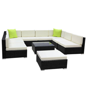 Gardeon 10PC Sofa Set with Storage Cover Outdoor Furniture Wicker