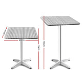 Gardeon 2pcs Outdoor Bar Table Furniture Adjustable Aluminium Square Cafe Table