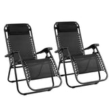 Gardeon Set of 2 Zero Gravity Chairs Reclining Outdoor Furniture Sun Lounge Folding Camping Lounger Black