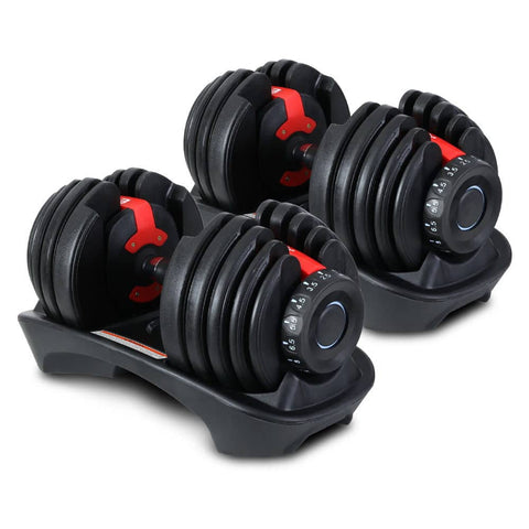 Everfit 2 x 24KG Adjustable Dumbbells Set Dumbbell Weight Plates Home Gym Exercise