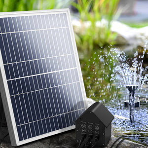 Solar Pond Pump with Battery Powered Submersible Kit LED Light & Remote 8.8 FT