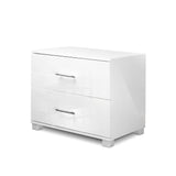 Artiss High Gloss Two Drawers Bedside Table - White