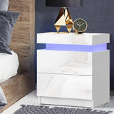 Artiss Bedside Tables Side Table Drawers RGB LED High Gloss Nightstand White